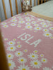 Knitted in Pink and White this beautiful personalised Daisy Blanket makes the perfect ift. Knitted in Organic Cotton, to last the test of time and be soft on babies skin.