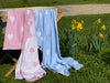 The Knit Studio. Fine knit Love Heart blanket. Choose from a selection of colours. This soft pure organic cotton cot sized blanket is perfect for pram and bassinet to. Knitted in our studio on the Mornington Peninsula in Australia. Quality guaranteed. Pale Pinf or Pale Blue and white. Perfect for baby shower, gender reveal.