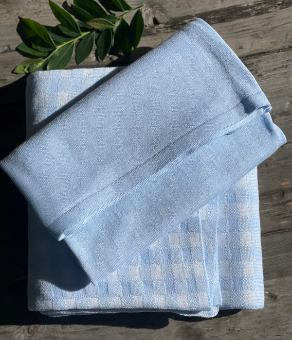 GIFT PACK -  Fine Knit Gingham Cot Blanket + Block colour Swaddle