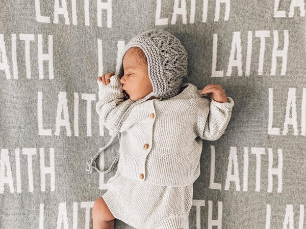 Personalised Bassinet Baby Blanket 100 Organic Cotton The Knit Studio theknitstudio