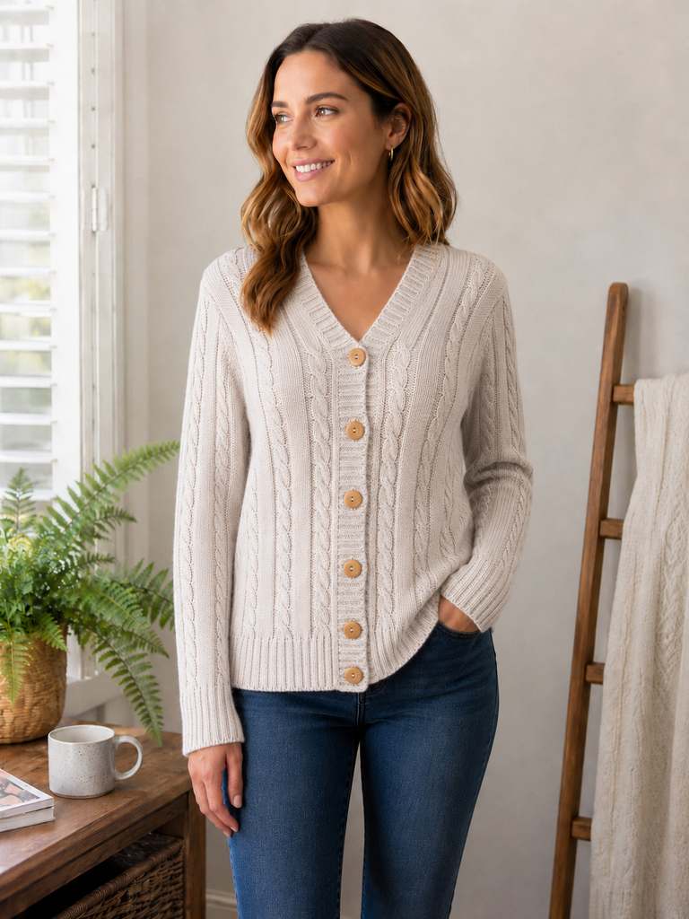 100% Pure Merino Cable Knit Cardigan