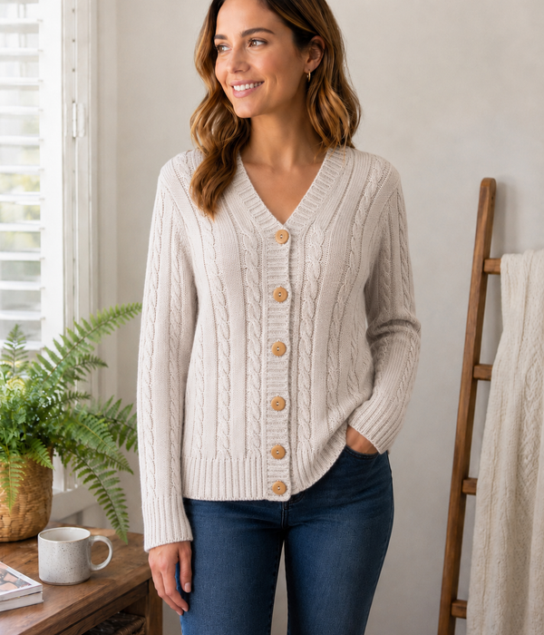 100% Pure Merino Cable Knit Cardigan