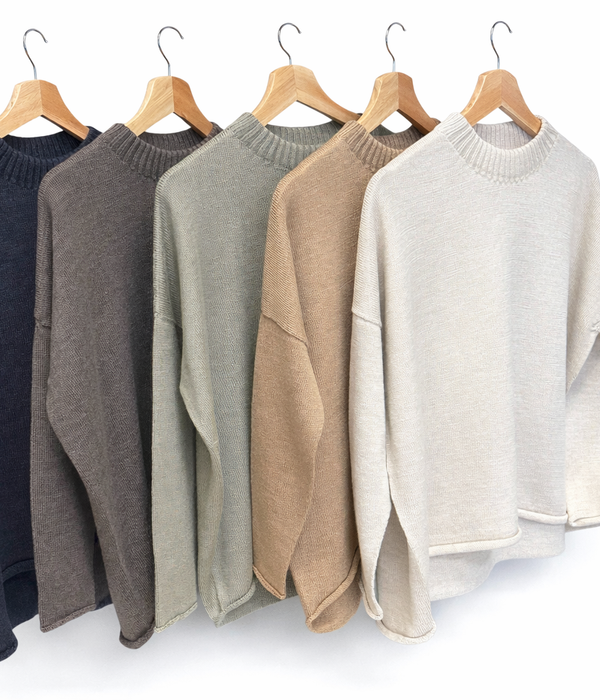 Curled Edge Crew Neck Jumper- 100% Merino Wool