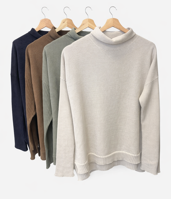 Boxy Funnel Neck Jumper- 100% Extra Fine Merino Wool