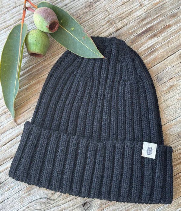 Mens Ribbed Merino Beanie