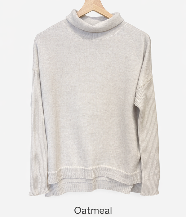Boxy Funnel Neck Jumper- 100% Extra Fine Merino Wool