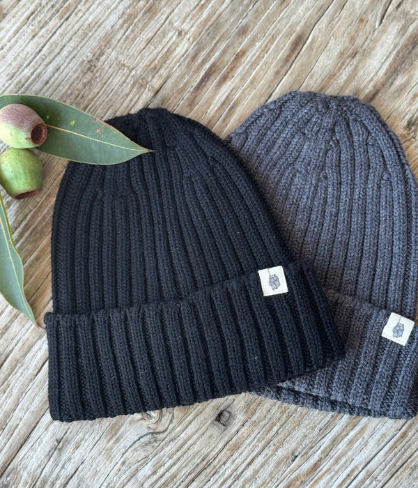 Mens Ribbed Merino Beanie