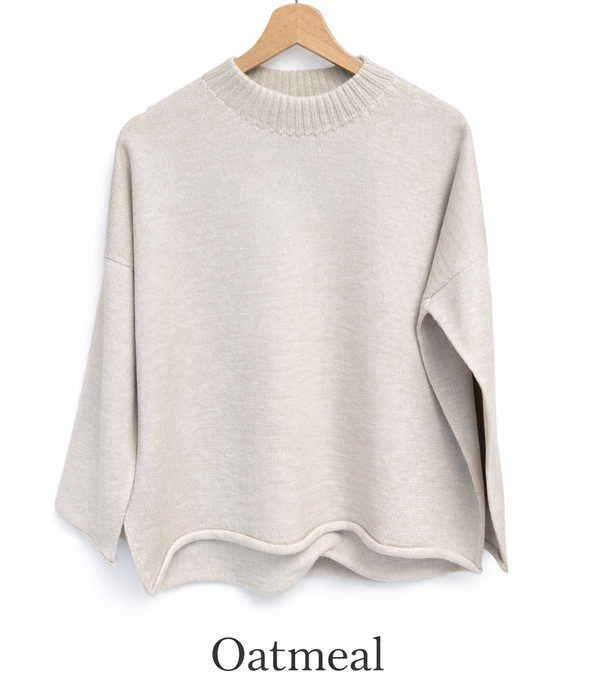 Curled Edge Crew Neck Jumper- 100% Merino Wool