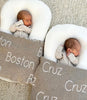 At The Knit Studio we knit our personalised blankets in 100% Organic Cotton. Bassinet  sized Cruz and Boston’s blankets are Fawn Melange and white. There are 25 colours and 7 fonts plus over 50 graphic symbols to choose from. Sustainably, each blanket is individually knitted to order. This custom blanket is personalized with the name of your choice. Australian Made and owned, we provide free shipping worldwide. Named blankets are the perfect gift for baby birthday, baby shower and much more.