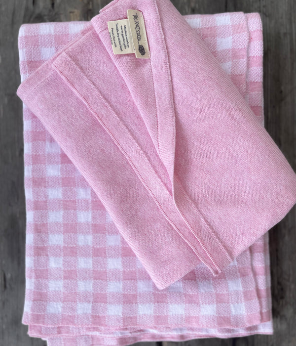 GIFT PACK -  Fine Knit Gingham Cot Blanket + Block colour Swaddle