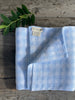 The Knit Studio, Classic Gingham blanket is a timeless baby gift. Quality that lasts and is guaranteed. Choose colours from our stunning range. Knitted on the Mornington Peninsula, Victoria, Australia. Family own0ed. Pale Blue  and White. Pure organic cotton that is certified. Dyed and spun in Italy by Filmar.