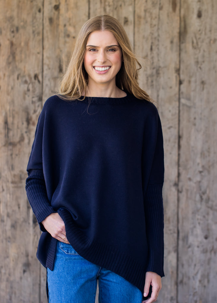 100% Pure Merino Boxy Split Crew Neck