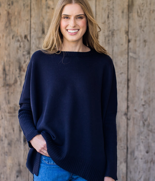 100% Pure Merino Boxy Split Crew Neck